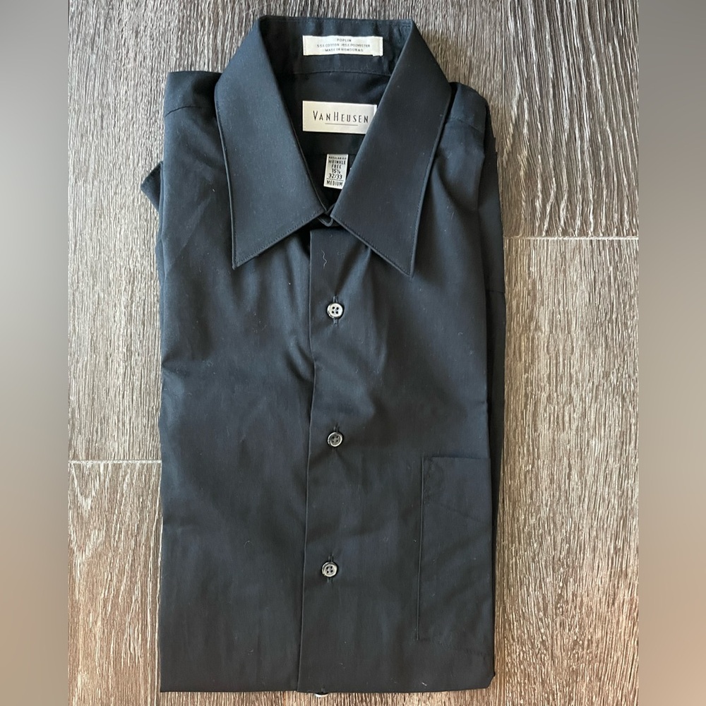 Black Long Sleeve Collared Dress Shirt, Van Heusen - 15 1/2, 32/33, Medium